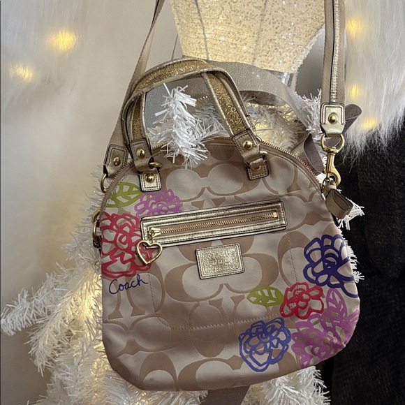 Coach Beige Handbag with Colorful Floral Accents - Picture 1 of 5